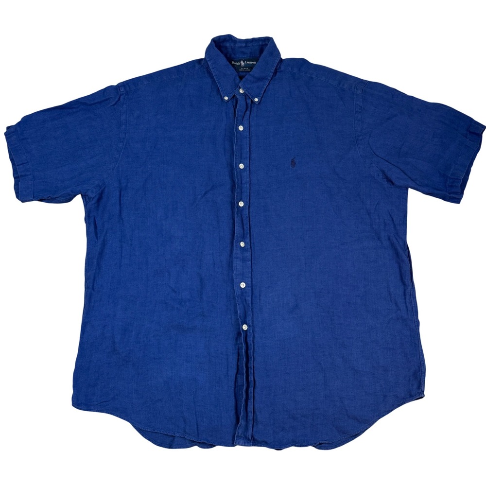 Ralph Lauren Blake Shirt Men's XL Blue 100% Linen Short Sleeve Button Down